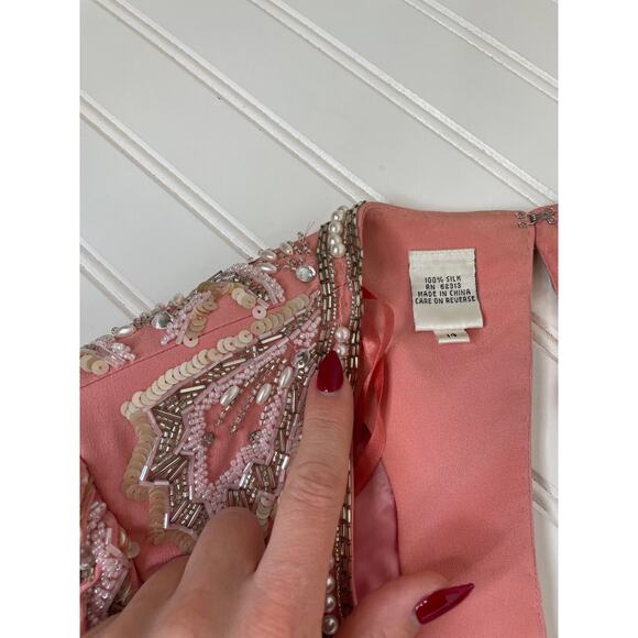 VTG Blacktie Oleg Cassini Maxi Mother Of The Bride Dress Peach Formal Silk 14 - Picture 8 of 8